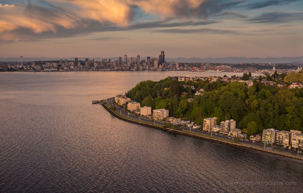 Aerial Alki and Seattle Dusk